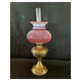 Rare Fenton Hobnail cranberry glass/brass lamp