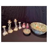 Oriental bowls, candleholders, and figures