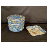 Japanese Imari Porcelain Bento Stacking box, plate
