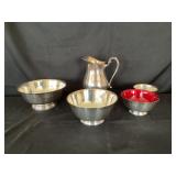 Silver plated bowls and water pitcher