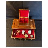 Jewelry box, pocket watch, lighters,10 K gold ring
