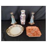 vase, candle holders, decorative plates