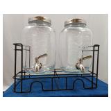 2 Glass Drink Dispensers w/Metal Stand