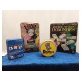 4 games, new in metal boxes Dice and Dominoes
