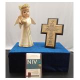 Bible with Angel and Cross