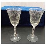 2 etched wine glasses