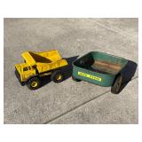 Vintage Tonka truck and John Deere trailer