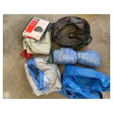 Tarps, grill cover, and stakes