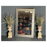 Framed mirror with 2 - faux florals