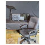 Microphone, chair, podium, and items