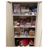 Large lot of trading cards with metal cabinet