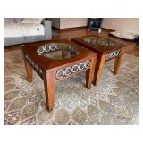 Pair of end tables with glass inserts