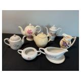 Assorted China Tea pots, creamer and sugar bowl