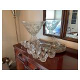 Punch bowl, cups, veggie tray
