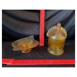 Amber Vtg turkey glass candy dish, bowl