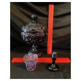 Purple glass candy dish, candle holder