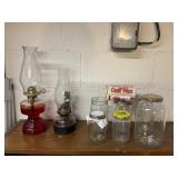 Vtg oil lamps and canning jars