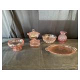 Assorted pink depression glass
