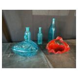 Colored Bottles, Atlas Glass Candy dish, Basket