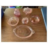 Assorted pink depression glass