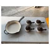 Enamel cast iron skillet and stoneware