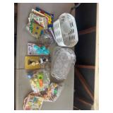 Plastic trays and assorted party supplies