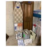 New ironing board, iron, and 5 trash cans