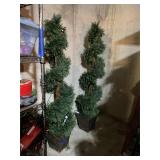 2 faux spiral spruce trees