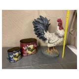 Lg Rooster and 2 metal Rooster buckets