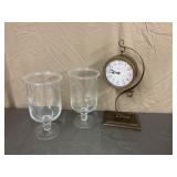 2 Hurricane candle holders and clock