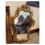 2 prints, mirror, oil on canvas