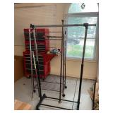 2 hanging racks and 3 shower curtain rods