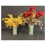 Glass Vases with Artificial Flowers