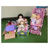 Dolls, stroller, baby bed, etc