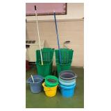 Rolling commercial, mop, buckets, and buckets