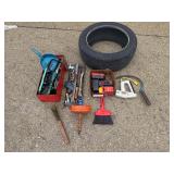 Tire, Assorted Power Tool Batteries, & Other Tools