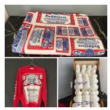 Reebok water bottles, Budweiser Blanket & Sweater