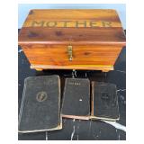 Wooden box of Bibles.