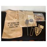 Bank bags, matches, kitchen items