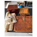 Box, cloth calendars, satchel and throw