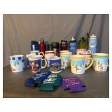 Assorted Cups, water. Bottles