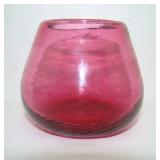 Cranberry Hand Blown Glass Candleholder Vase