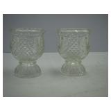 Pair of Tulip Clear Cut Glass Candle Holder Avon