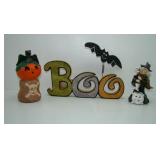 Boo Plaque, Witch Figurine and Pumpkin Tea Light