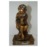 Pot Metal Book End Boy Sitting on Books Thinking