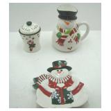 Snowman Pitcher, Cookie Jar, and Plate