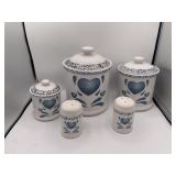 Blue Heart Canisters and Salt & Pepper Shakers