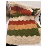 Crocheted Afghan Blanket Orange Brown Green and