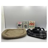 Dog Supplies: Bed, Carrier, Rain Boots, Books