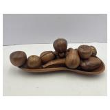 Wooden Fruit Bowl with Wooden Fruit